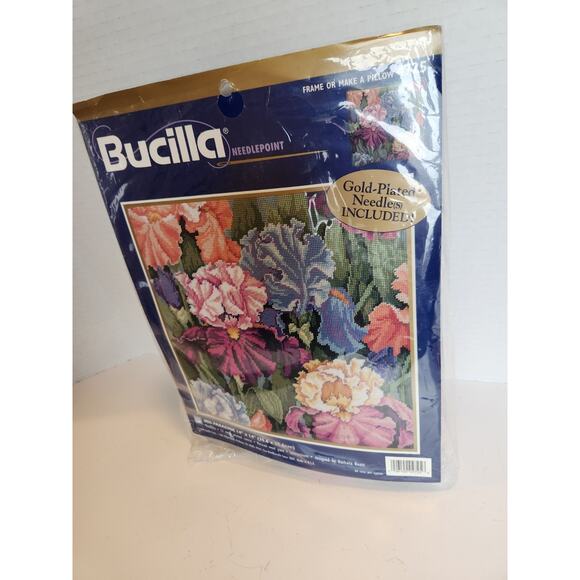 Vintage Bucilla Needlepoint Kit #4725 Iris Paradise 14" x 14" No Needles - Picture 2 of 6